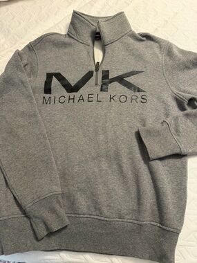 Michael Kors Grey and Black Logo Fleece Pullover